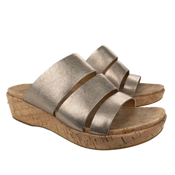 KorkEase Shoes Kork Ease Menzie Wedge Sandals Gold Tan Leather